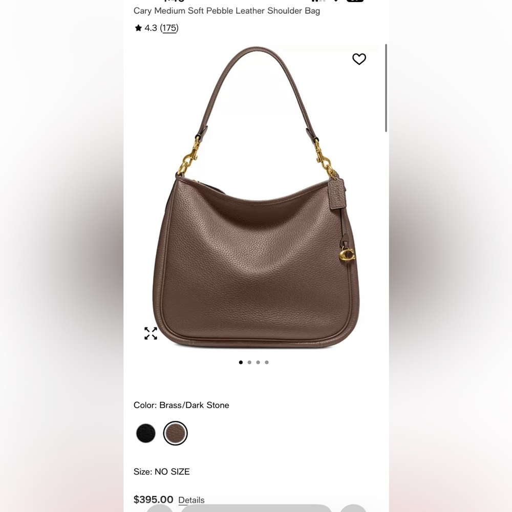 Coach Medium Leather Hobo Shoulder Bag in Dark Brown with Brass Hardware